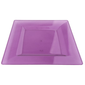Plato Plastico Cuadrado Extra Rigido Berenjena 20x20cm (4 Uds)