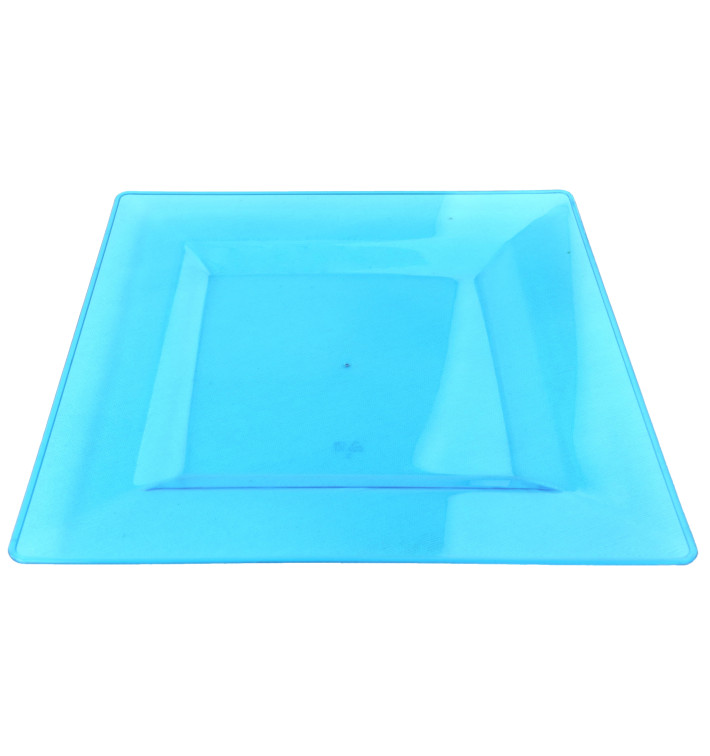 Plato Plastico Cuadrado Extra Rigido Turquesa 20x20cm (4 Uds)