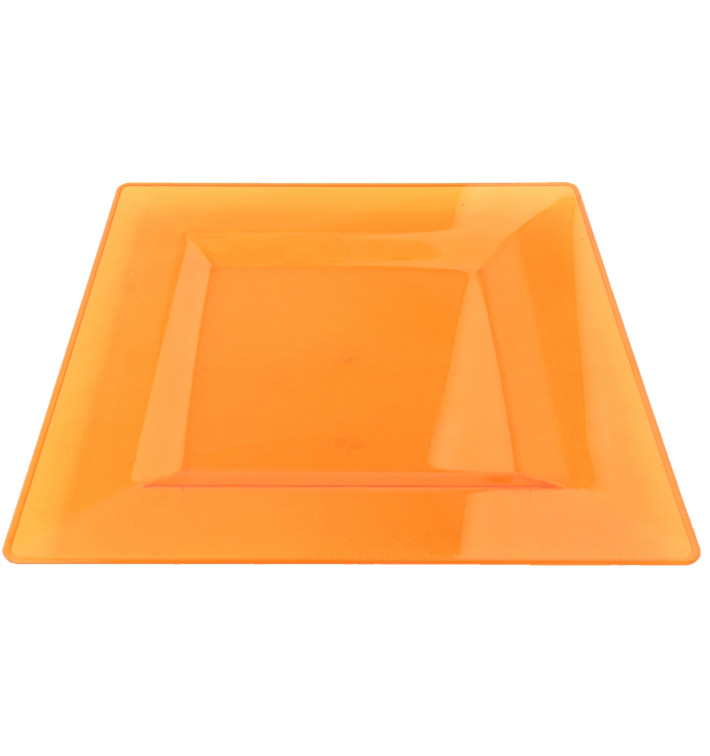 Plato Plastico Cuadrado Extra Rigido Naranja 20x20cm (4 Uds)