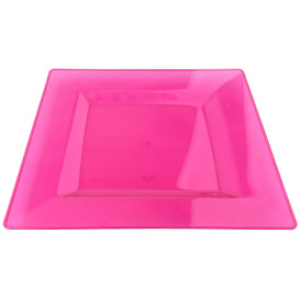 Plato Plastico Cuadrado Extra Rigido Frambuesa 20x20cm (4 Uds)