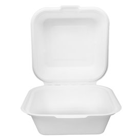 Envase Hamburguesa Caña de Azúcar Blanco 155x155x80mm (125 Uds)