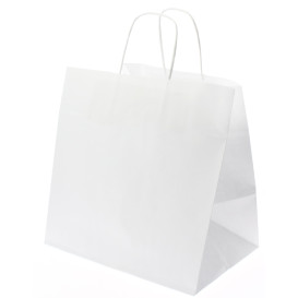 Bolsa Papel Kraft Blanca con Asas 80g 26+20x27 cm (50 Uds)