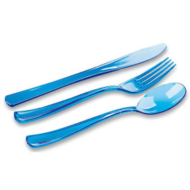 Kit Cubiertos Plastico Tenedor, Cuchillo, Cuchara Turquesa (1 Kit)