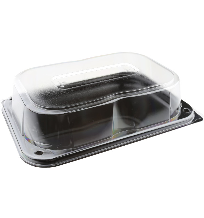 Bandeja Plastico Negra con Tapa PET 24x17cm (5 Uds) Bandeja Plastico Negra con Tapa PET 24x17cm (5 Uds)