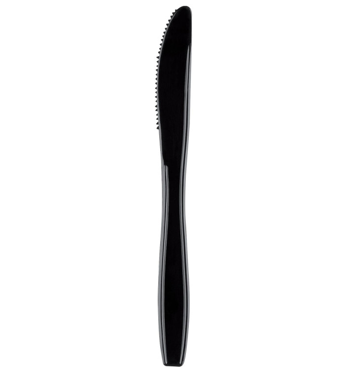 Cuchillo de Plastico Premium PS Negro 190mm (50 Uds) Cuchillo de Plastico Premium PS Negro 190mm (50 Uds)