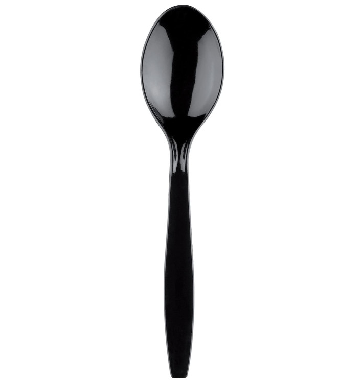 Cuchara de Plastico Premium PS Negro 190mm (50 Uds) Cuchara de Plastico Premium PS Negro 190mm (50 Uds)