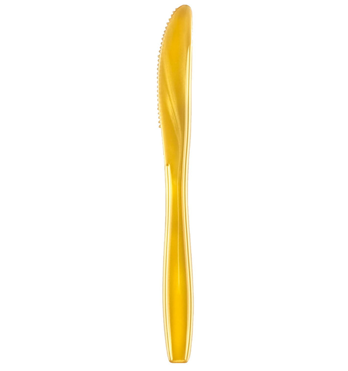 Cuchillo de Plastico PS Premium Oro 190mm (50 Uds) Cuchillo de Plastico PS Premium Oro 190mm (50 Uds)