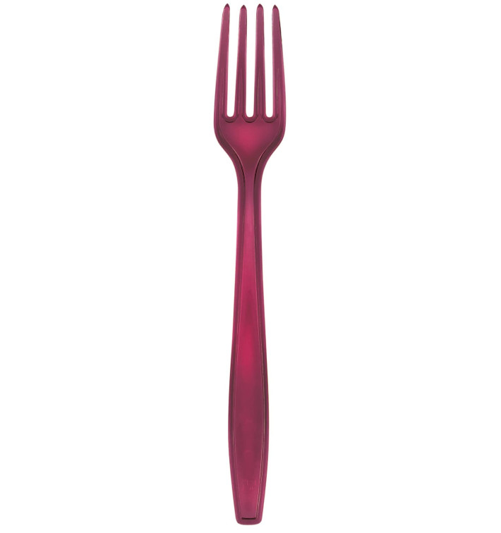 Tenedor de Plastico PS Premium Burdeos 190mm (50 Uds) Tenedor de Plastico PS Premium Burdeos 190mm (50 Uds)