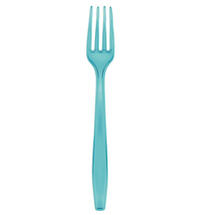 Tenedor de Plastico PS Premium Turquesa 190mm (50 Uds) Tenedor de Plastico PS Premium Turquesa 190mm (50 Uds)