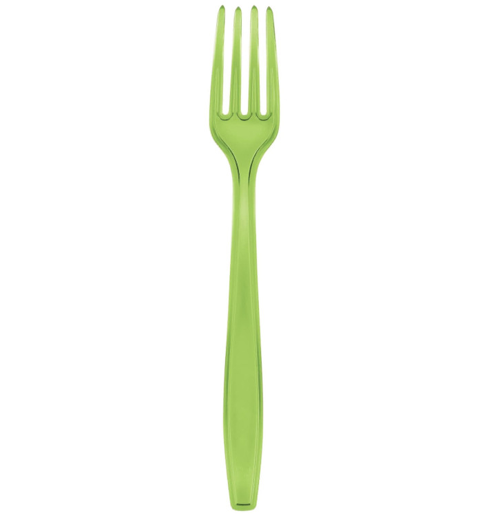 Tenedor de Plastico PS Premium Verde Lima 190mm (50 Uds)