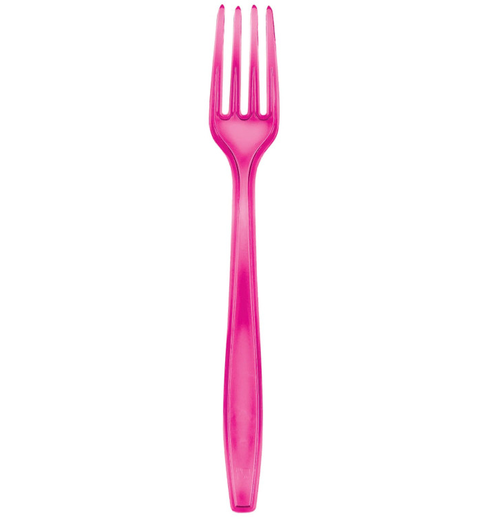 Tenedor de Plastico PS Premium Fucsia 190mm (50 Uds)