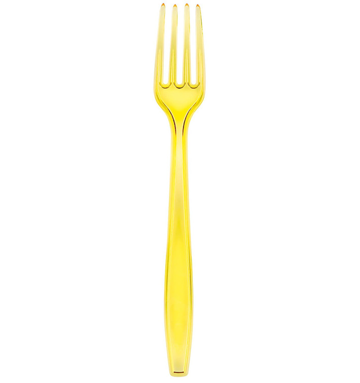 Tenedor de Plastico PS Premium Amarillo 190mm (50 Uds)