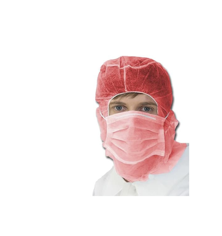 Gorro Integral con Mascarilla de 3 Capas Rojo (100 Uds) Gorro Integral con Mascarilla de 3 Capas Rojo (100 Uds)