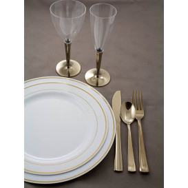 Plato Plastico Extra Rigido con Ribete Oro 23cm (20 Uds)
