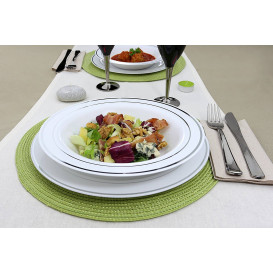 Plato Plastico Extra Rigido Hondo con Ribete Plata 23cm (20 Uds)