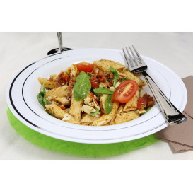 Plato Plastico Extra Rigido Hondo con Ribete Plata 23cm (20 Uds)