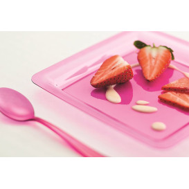 Plato Plastico Cuadrado Extra Rigido Frambuesa 18x18cm (6 Uds)