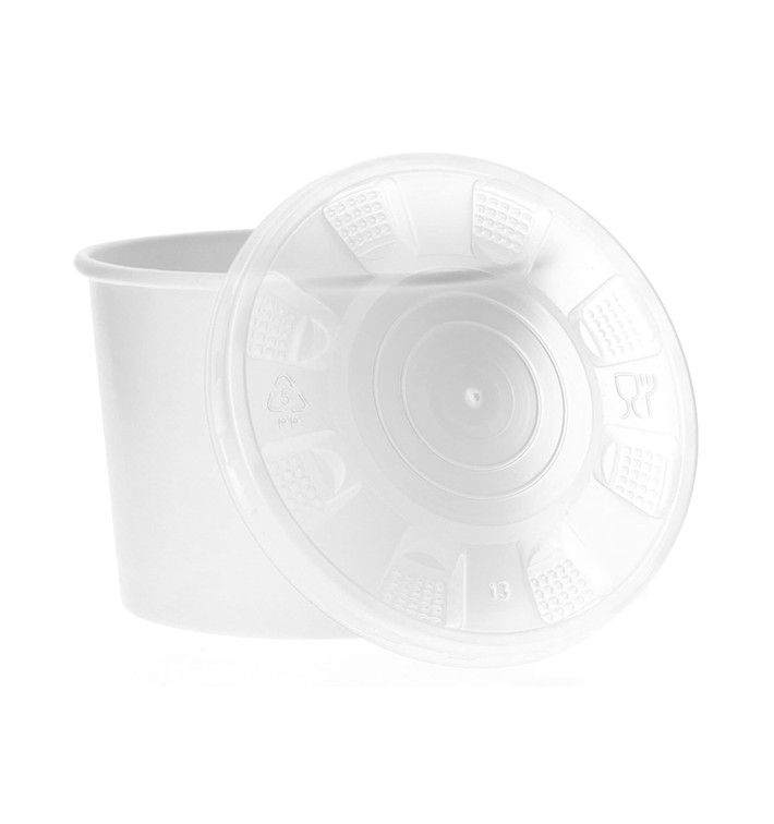 Tarrina de Cartón Blanco con Tapa PP 350ml (50 Uds) Tarrina de Cartón Blanco con Tapa PP 350ml (50 Uds)