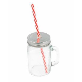 Jarra de Cristal con Tapa y Pajita 450ml (1 Ud)