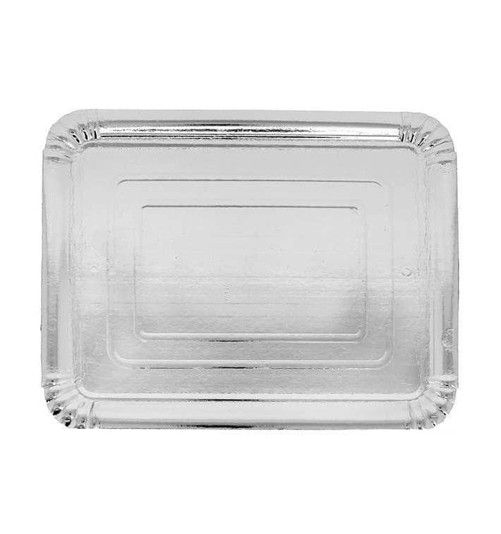 Bandeja de Carton Rectangular Plateada 14x21 cm (100 Uds) Bandeja de Carton Rectangular Plateada 14x21 cm (100 Uds)