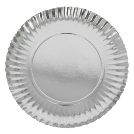 Plato de Carton Redondo Plateado 120 mm (100 Uds)