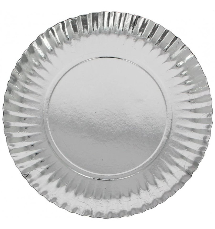 Plato de Carton Redondo Plateado 180 mm (100 Uds)