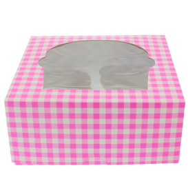 Caja 4 Cupcakes con Soporte 17,3x16,5x7,5cm Rosa (20 Uds)