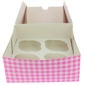 Caja 4 Cupcakes con Soporte 17,3x16,5x7,5cm Rosa (20 Uds)