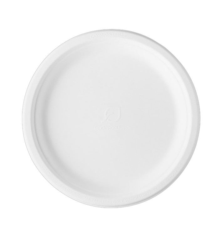 Plato Caña de Azúcar Bagazo Blanco Ø25,3 cm (50 Uds)