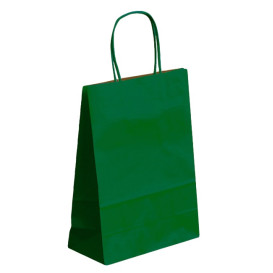 Bolsa Papel Kraft Verde con Asas 80g 26+14x32 cm (50 Uds)