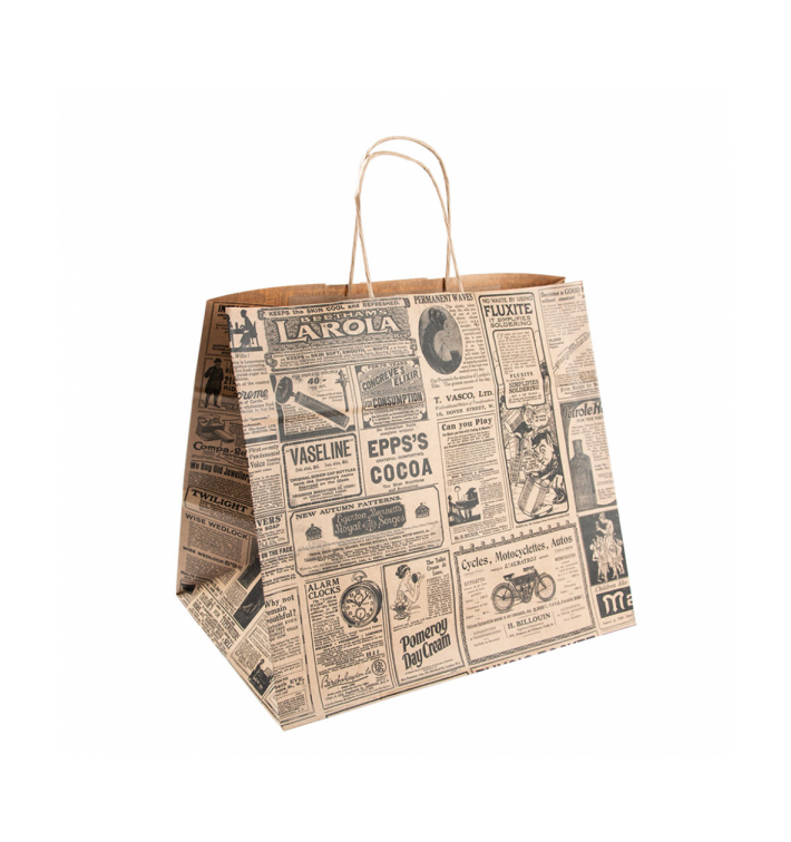 Bolsa Papel Kraft con Asas "Times" 80g 26+14x32 cm (50 Uds) Bolsa Papel Kraft con Asas "Times" 80g 26+14x32 cm (50 Uds)
