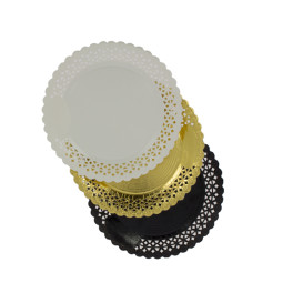 Plato de Carton Redondo Blonda Negro 25 cm (50 Uds)