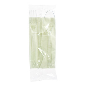 Set Cubiertos Tenedor, Cuchara, Cuchillo y Servilleta Transp. (25 Uds)