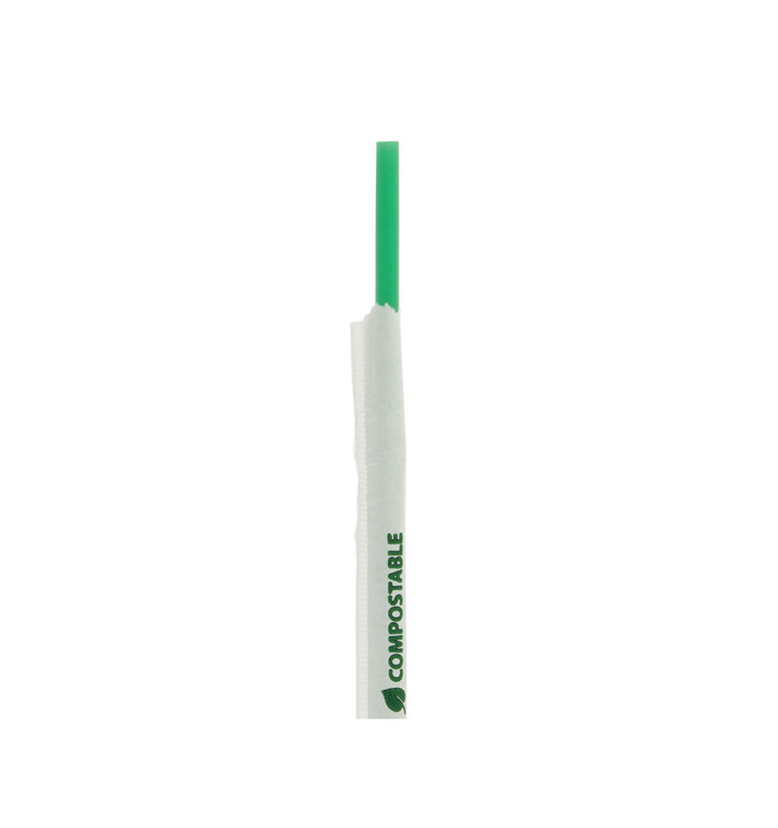 Pajita Flexible Enfundada PLA Verde Ø6mm 24cm (400 Uds) Pajita Flexible Enfundada PLA Verde Ø6mm 24cm (400 Uds)