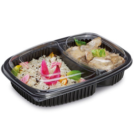 Envase Rectangular PP Negro 2C 1250ml 255x189x45mm (40 Uds)