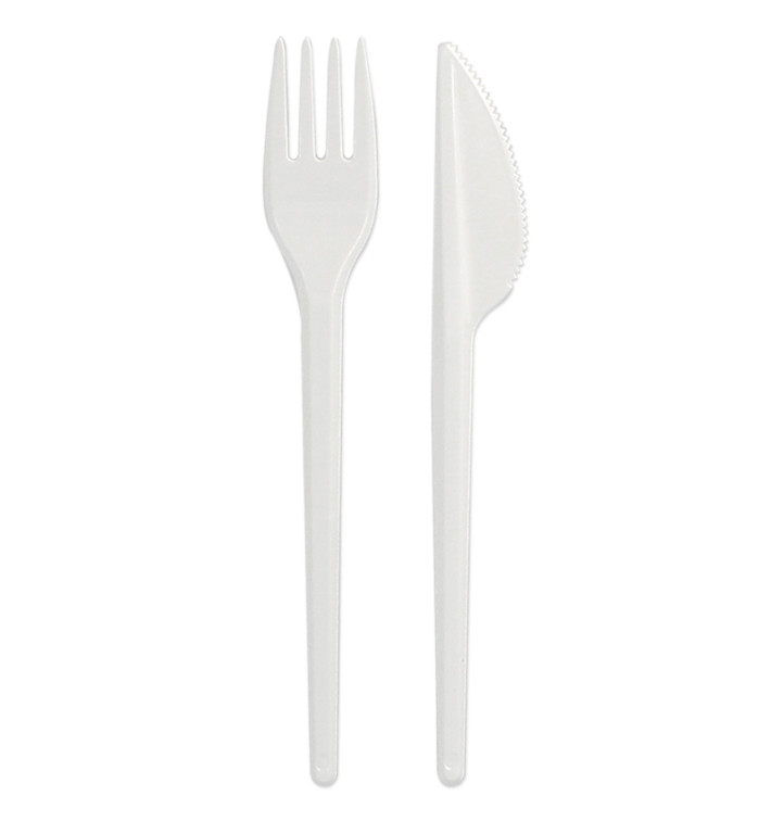 Set de Cubiertos Tenedor y Cuchillo Blancos (25 Uds) Set de Cubiertos Tenedor y Cuchillo Blancos (25 Uds)
