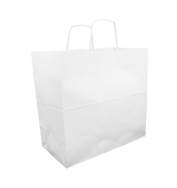 Bolsa Papel Kraft Blanca con Asas 100g 35+15x30cm (25 Uds)