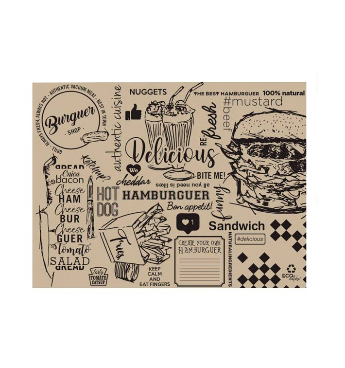 Mantel Individual Papel 30x40cm Kraft "Buguer" 40g (1.000 Uds) Mantel Individual Papel 30x40cm Kraft "Buguer" 40g (1.000 Uds)