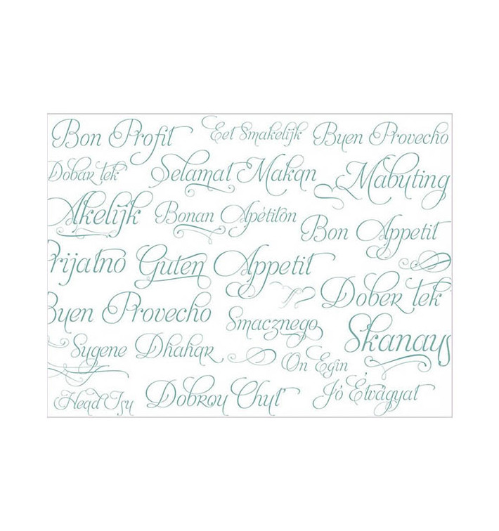 Mantel Individual Papel 30x40cm "Buen Provecho" Turquesa 40g (1.000 Uds)