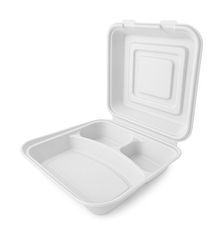 Envase MenuBox Caña Azúcar Blanco 3C 24x23x7,6cm (50 Uds)