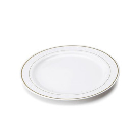 Plato de Plastico extrarigido con Ribete Oro 23 cm (20 Uds)
