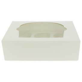 Caja 6 Cupcakes con Soporte 24,3x16,5x7,5cm Blanca (20 Uds)