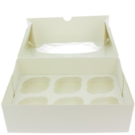 Caja 6 Cupcakes con Soporte 24,3x16,5x7,5cm Blanca (20 Uds)