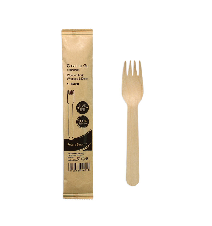 Tenedor de Madera BIO Enfundado 16cm (25 Uds) Tenedor de Madera BIO Enfundado 16cm (25 Uds)