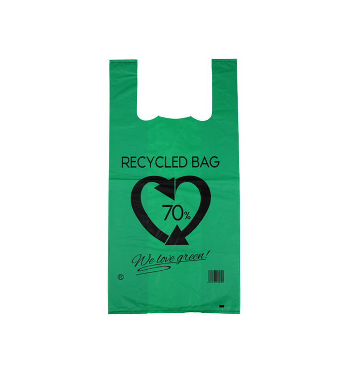 Bolsa Plástico Camiseta 70% Reciclado Verde 42x53cm G200 (50 Uds) Bolsa Plástico Camiseta 70% Reciclado Verde 42x53cm G200 (50 Uds)