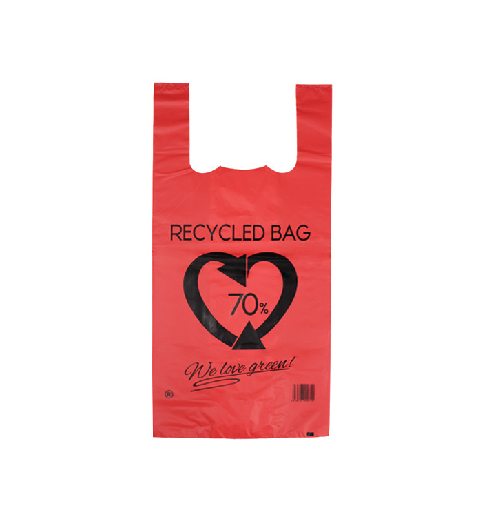 Bolsa Plástico Camiseta 70% Reciclado Rojo 42x53cm G200 (50 Uds) Bolsa Plástico Camiseta 70% Reciclado Rojo 42x53cm G200 (50 Uds)