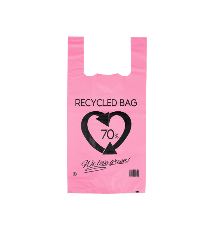 Bolsa Plástico Camiseta 70% Reciclado Rosa 42x53cm G200 (50 Uds) Bolsa Plástico Camiseta 70% Reciclado Rosa 42x53cm G200 (50 Uds)