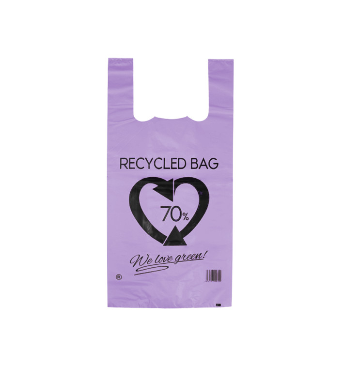 Bolsa Plástico Camiseta 70% Reciclado Lila 42x53cm G200 (50 Uds) Bolsa Plástico Camiseta 70% Reciclado Lila 42x53cm G200 (50 Uds)