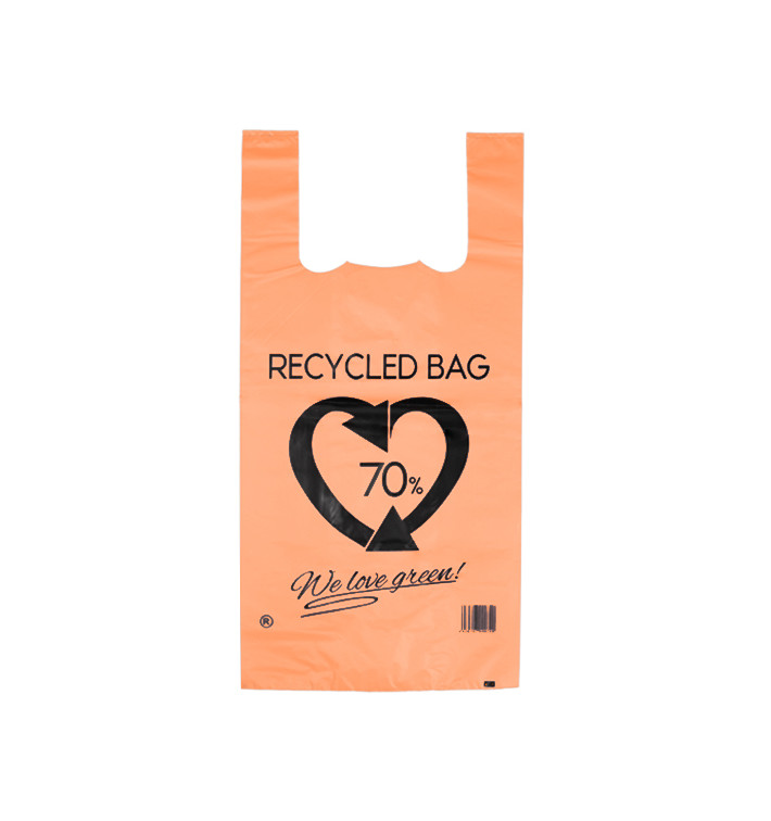 Bolsa Plástico Camiseta 70% Reciclado Naranja 42x53cm G200 (50 Uds) Bolsa Plástico Camiseta 70% Reciclado Naranja 42x53cm G200 (50 Uds)