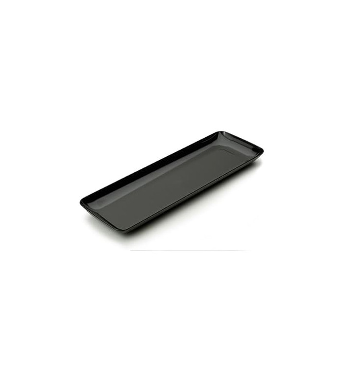 Plato Plastico Rectangular Degustacion Negro 6x19 cm 